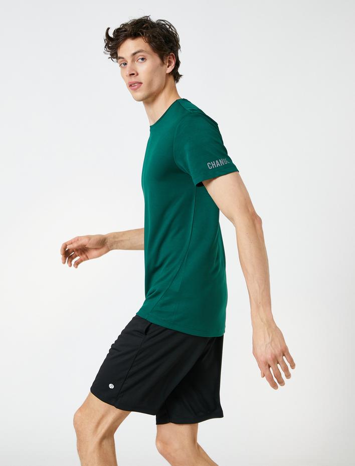  Basic Spor Tişört Slogan Detaylı Bisiklet Yaka Kısa Kollu