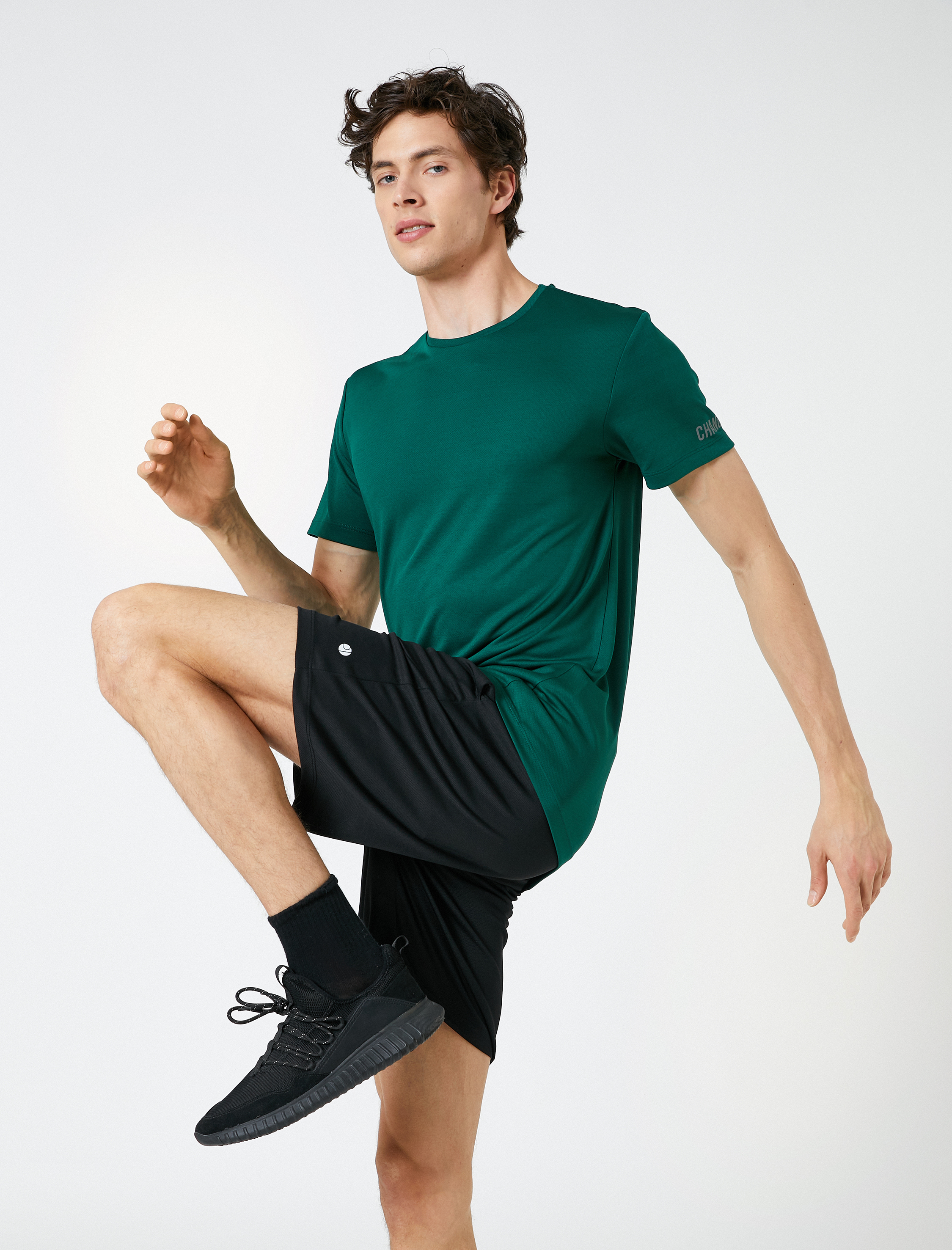   Basic Spor Tişört Slogan Detaylı Bisiklet Yaka Kısa Kollu