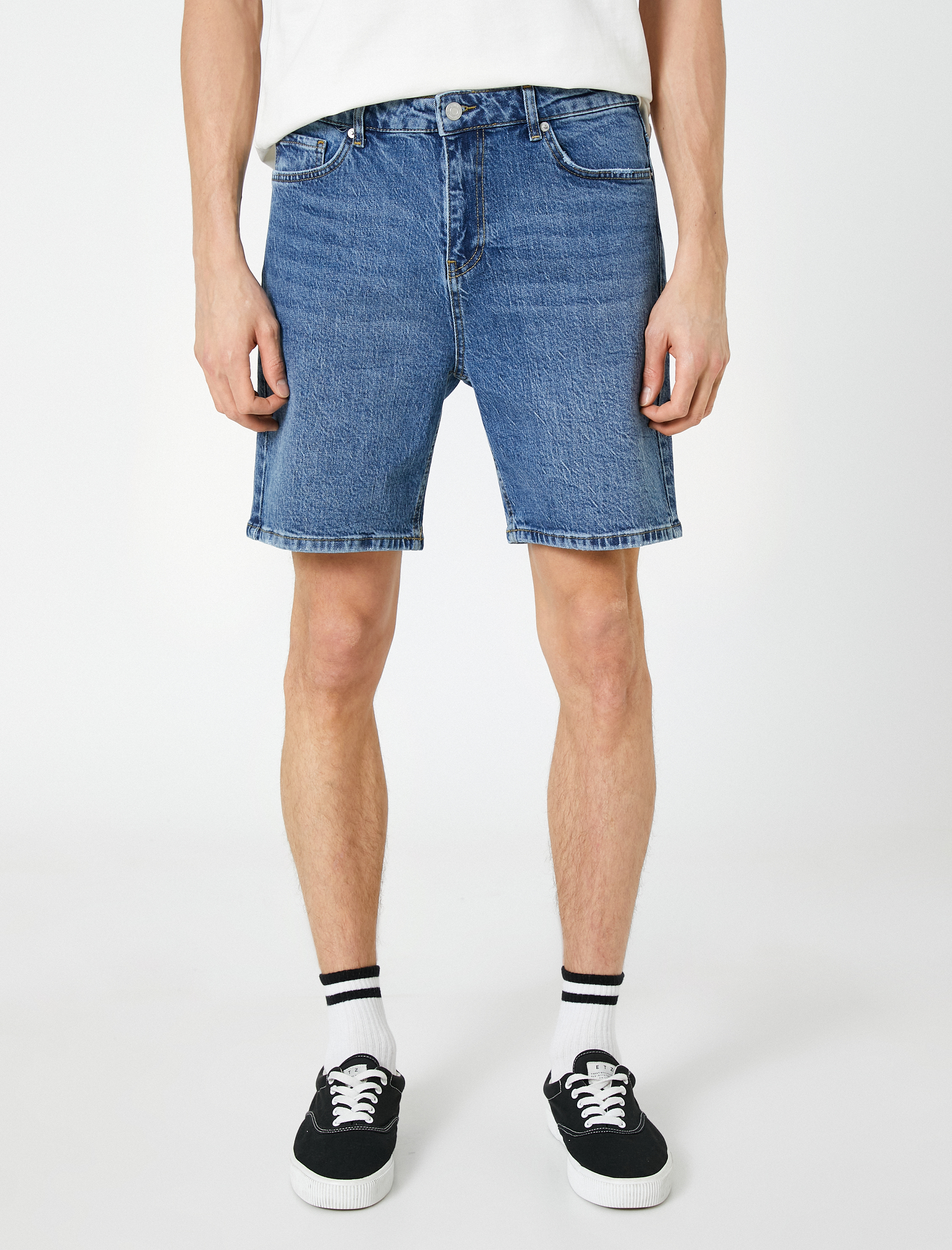   Oversize Kot Şort Cep Detaylı Düğmeli Pamuklu