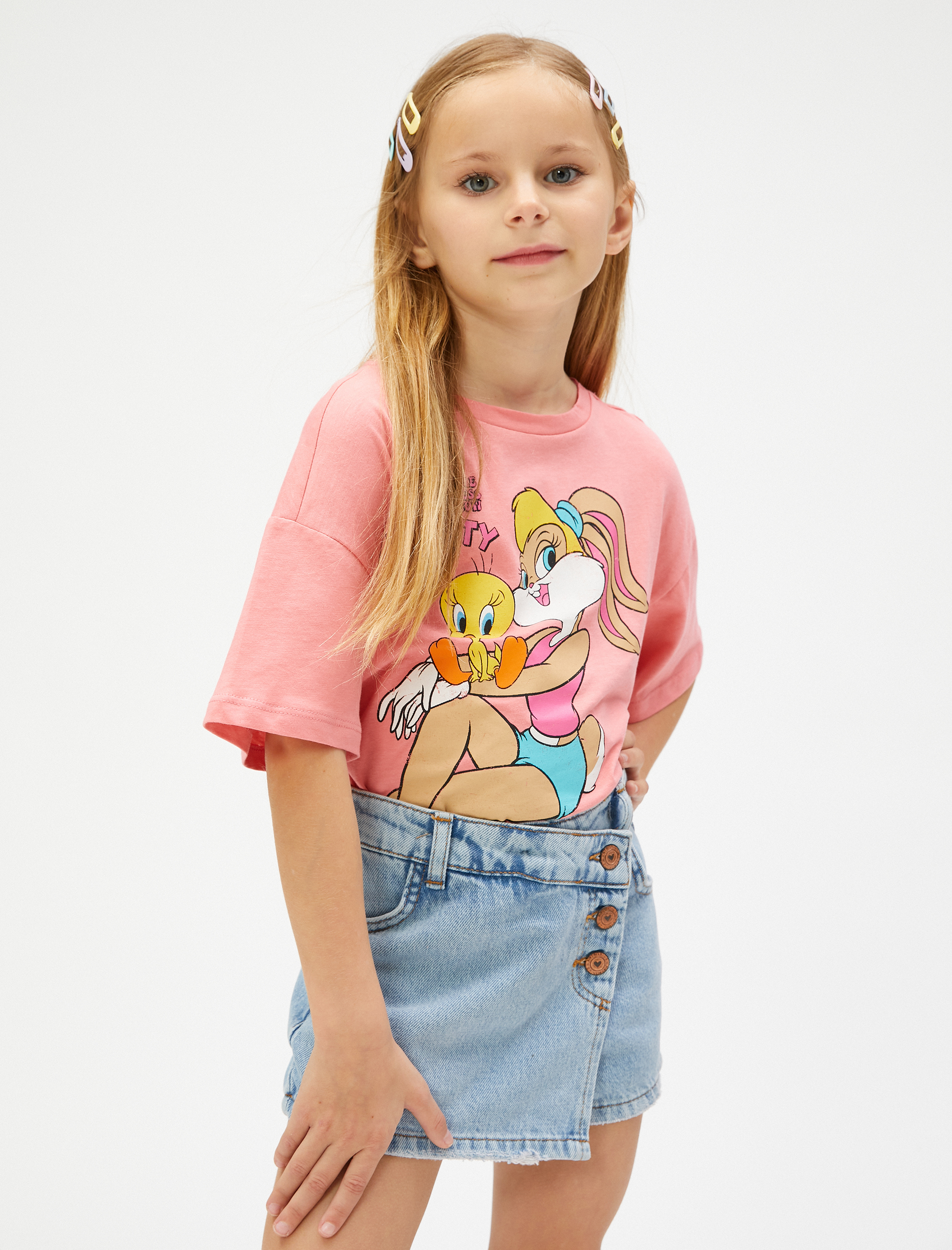  Kız Çocuk Lola Bunny Tişört Lisanslı Kısa Kollu Bisiklet Yaka Pamuklu