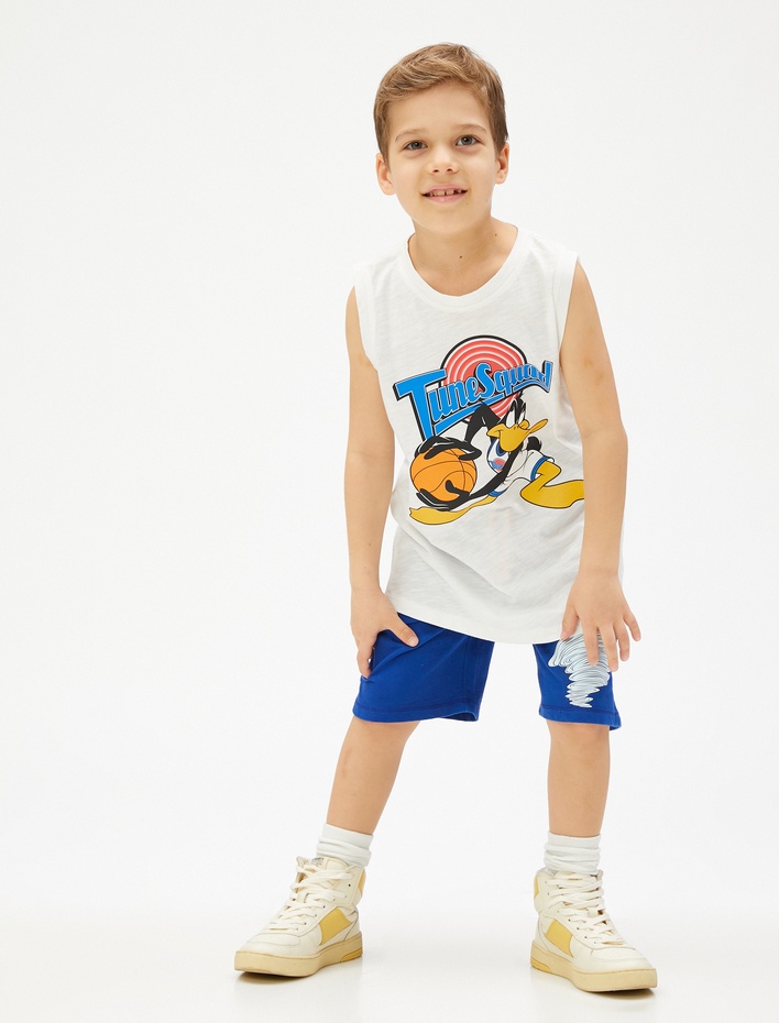 Erkek Çocuk Tazmanya Canavarı Şort Lisanslı Beli Bağlamalı Cepli Pamuklu