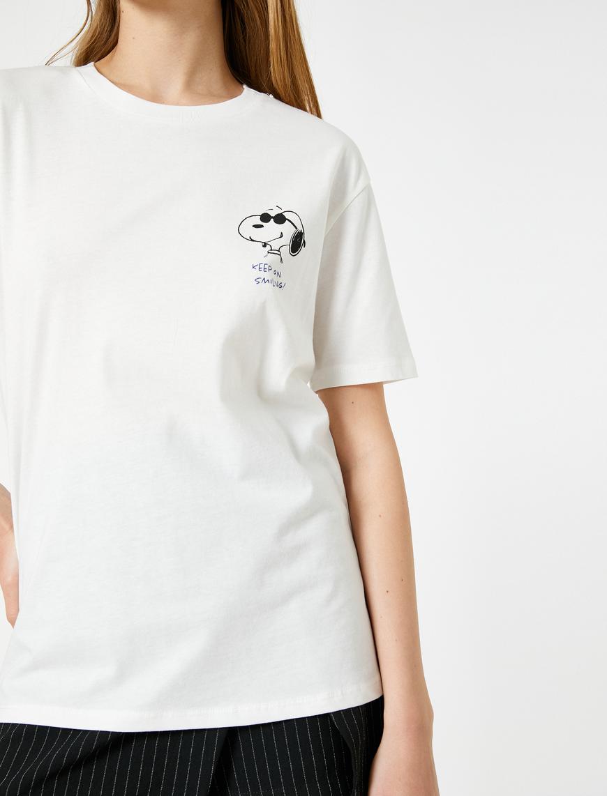   Snoopy Tişört Oversize Sırt Baskılı Lisanslı Bisiklet Yaka Pamuklu