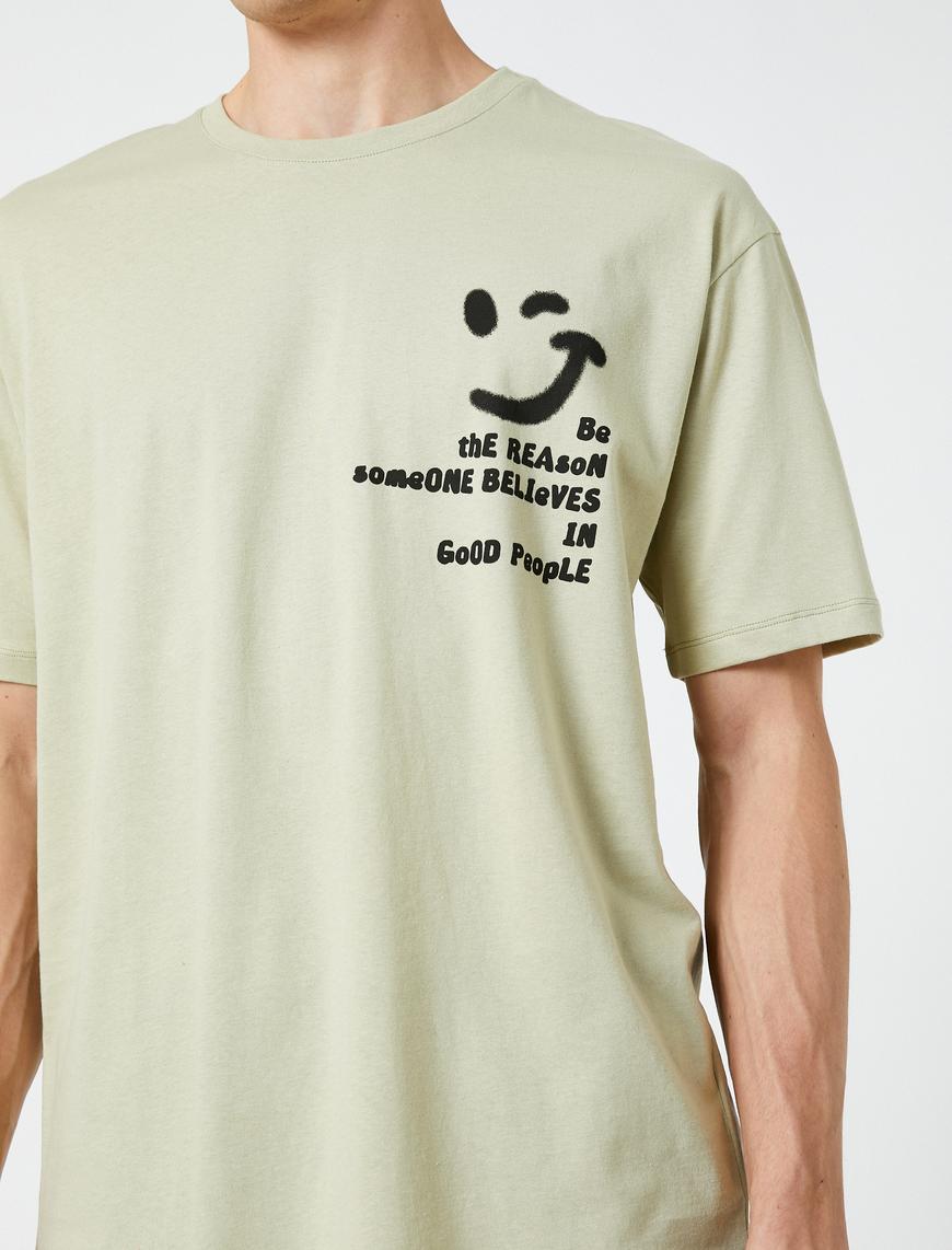   Oversize Tişört Slogan Baskılı Bisiklet Yaka Kısa Kollu Pamuklu