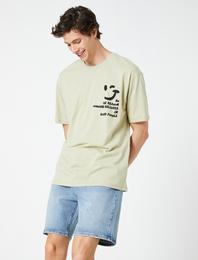 Oversize Tişört Slogan Baskılı Bisiklet Yaka Kısa Kollu Pamuklu