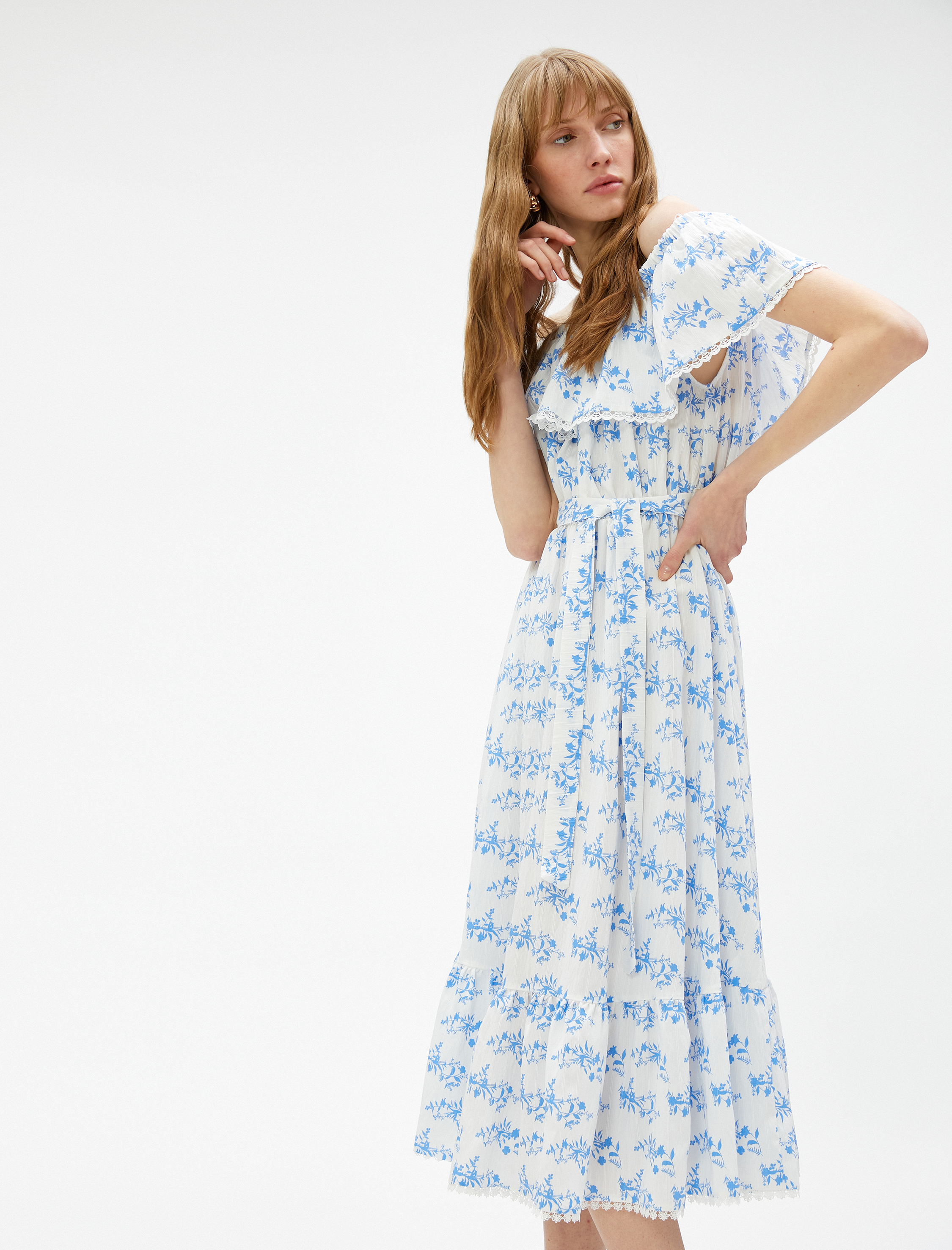   Midi Boy Elbise Omzu Açık Kemerli