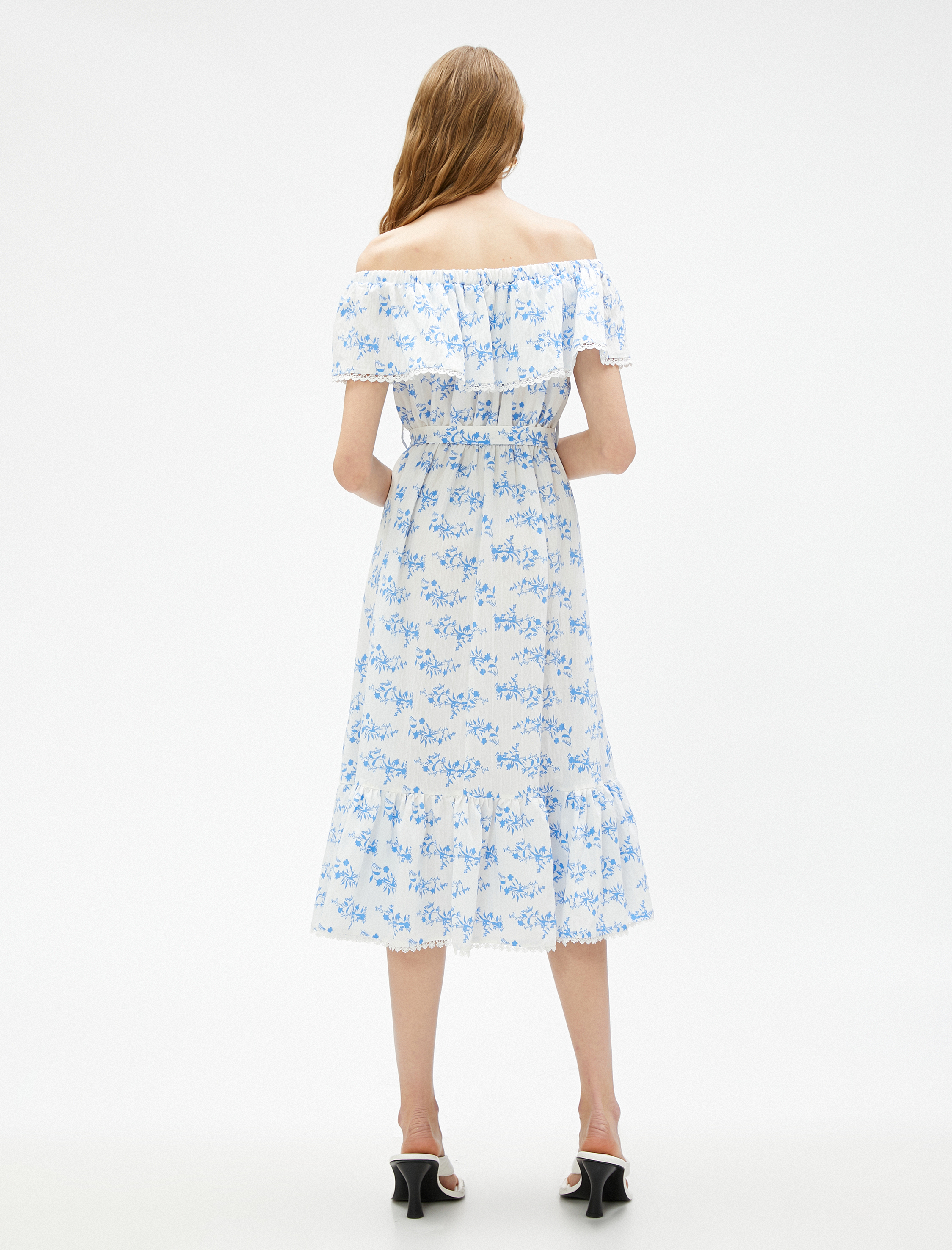   Midi Boy Elbise Omzu Açık Kemerli