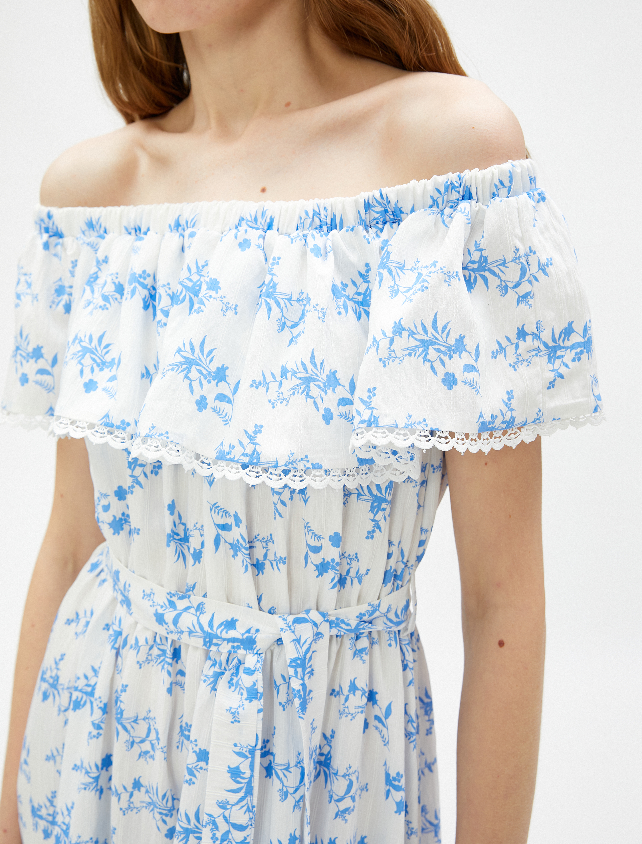   Midi Boy Elbise Omzu Açık Kemerli