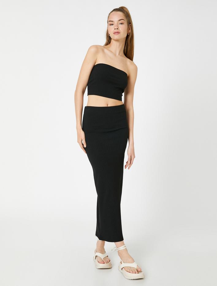  Straplez Büstiyer Crop Fitilli Viskon Karışımlı