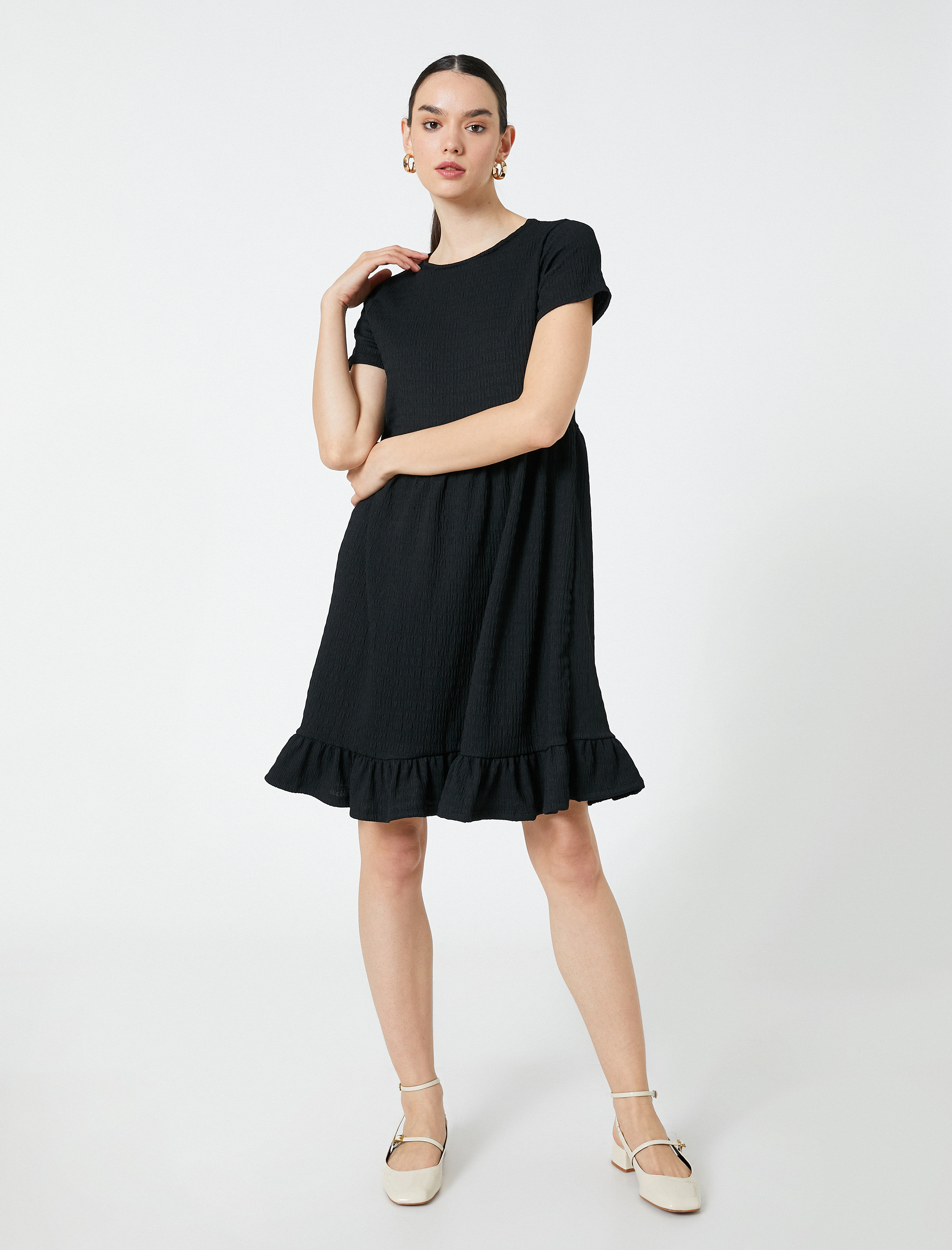   Kısa Elbise Robalı Kısa Kollu Fırfırlı