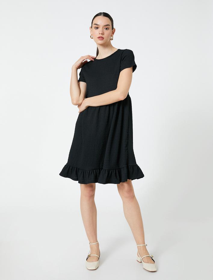  Kısa Elbise Robalı Kısa Kollu Fırfırlı