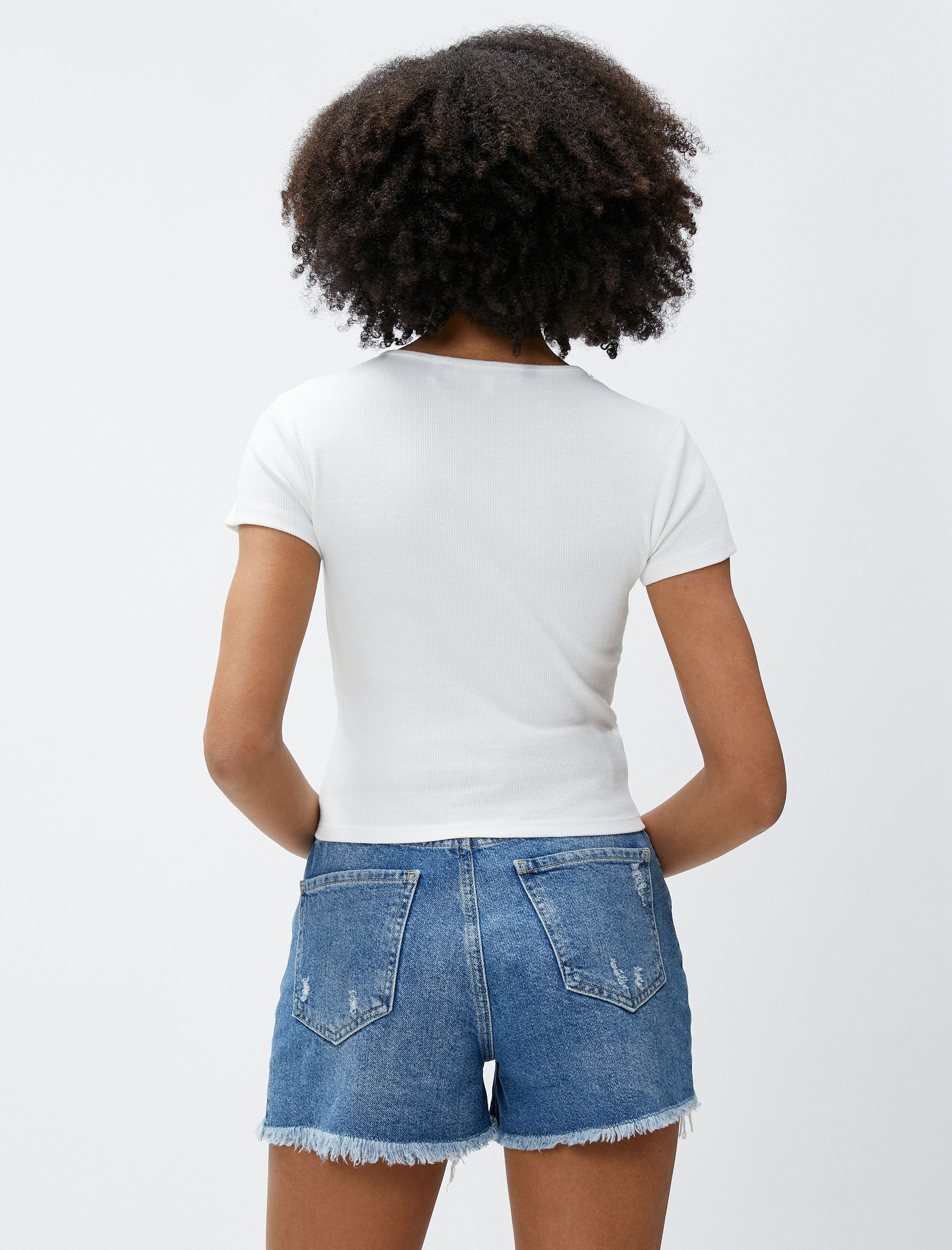   Basic Tişört Kısa Kollu Bisiklet Yaka Fitilli Pamuklu