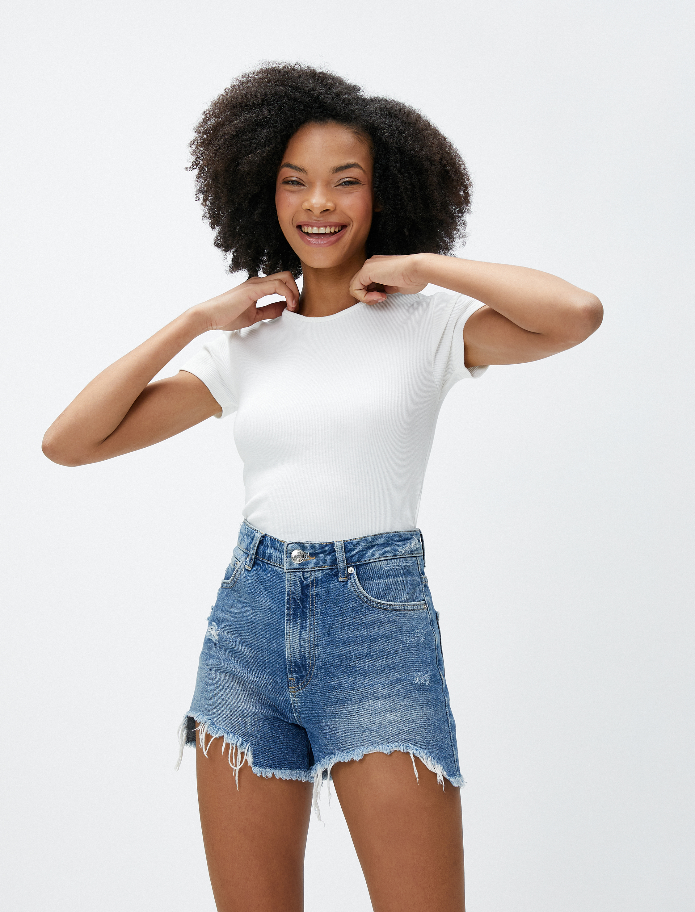   Basic Tişört Kısa Kollu Bisiklet Yaka Fitilli Pamuklu