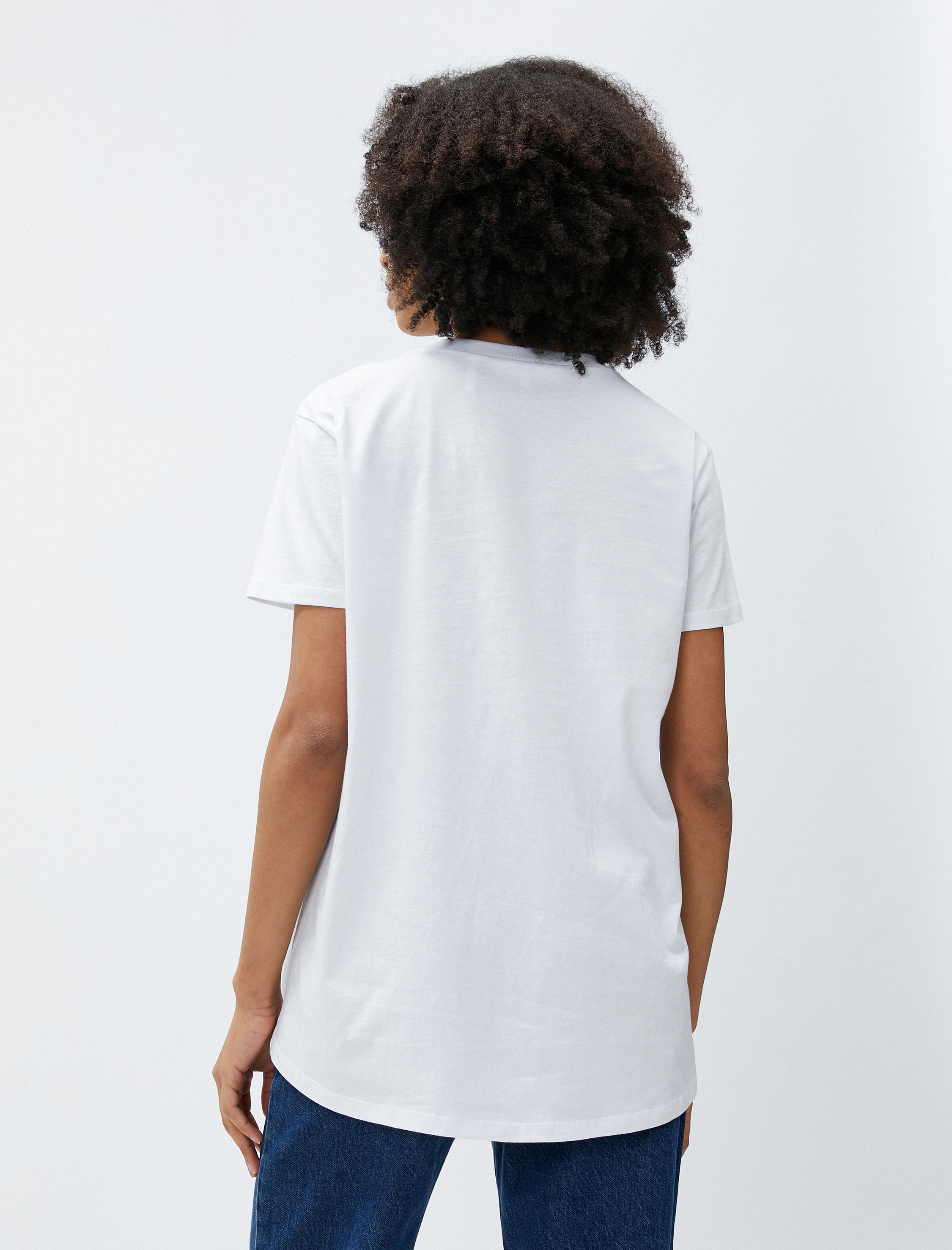   Basic Tişört Kısa Kollu Bisiklet Yaka Asimetrik Kesim