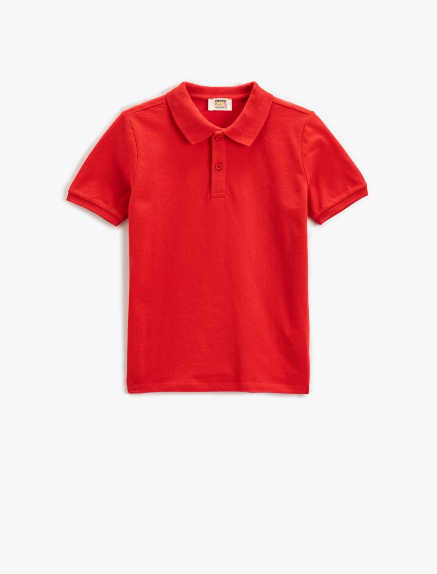  Erkek Çocuk Basic Polo Yaka Okul Tişörtü Kısa Kollu Düğme Detaylı