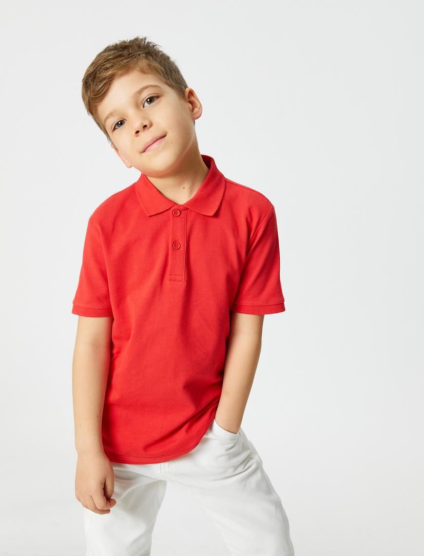  Erkek Çocuk Basic Polo Yaka Okul Tişörtü Kısa Kollu Düğme Detaylı