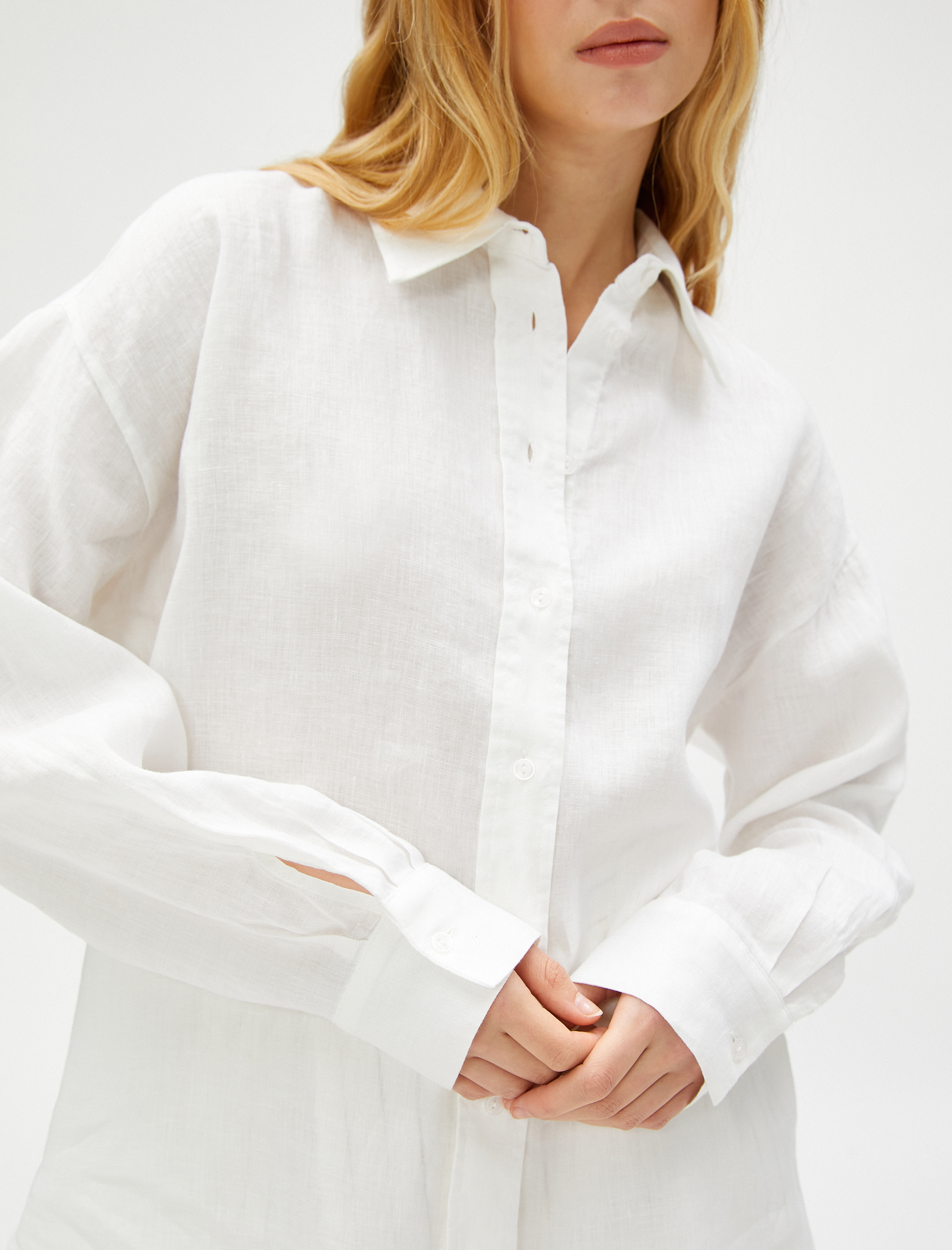   Keten Gömlek Oversize Uzun Kollu Düğmeli