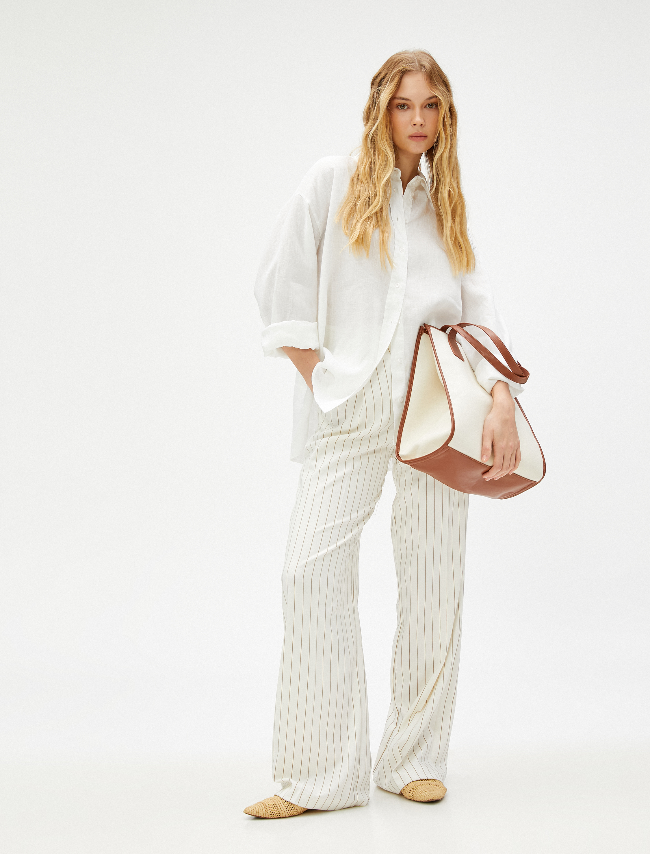   Keten Gömlek Oversize Uzun Kollu Düğmeli