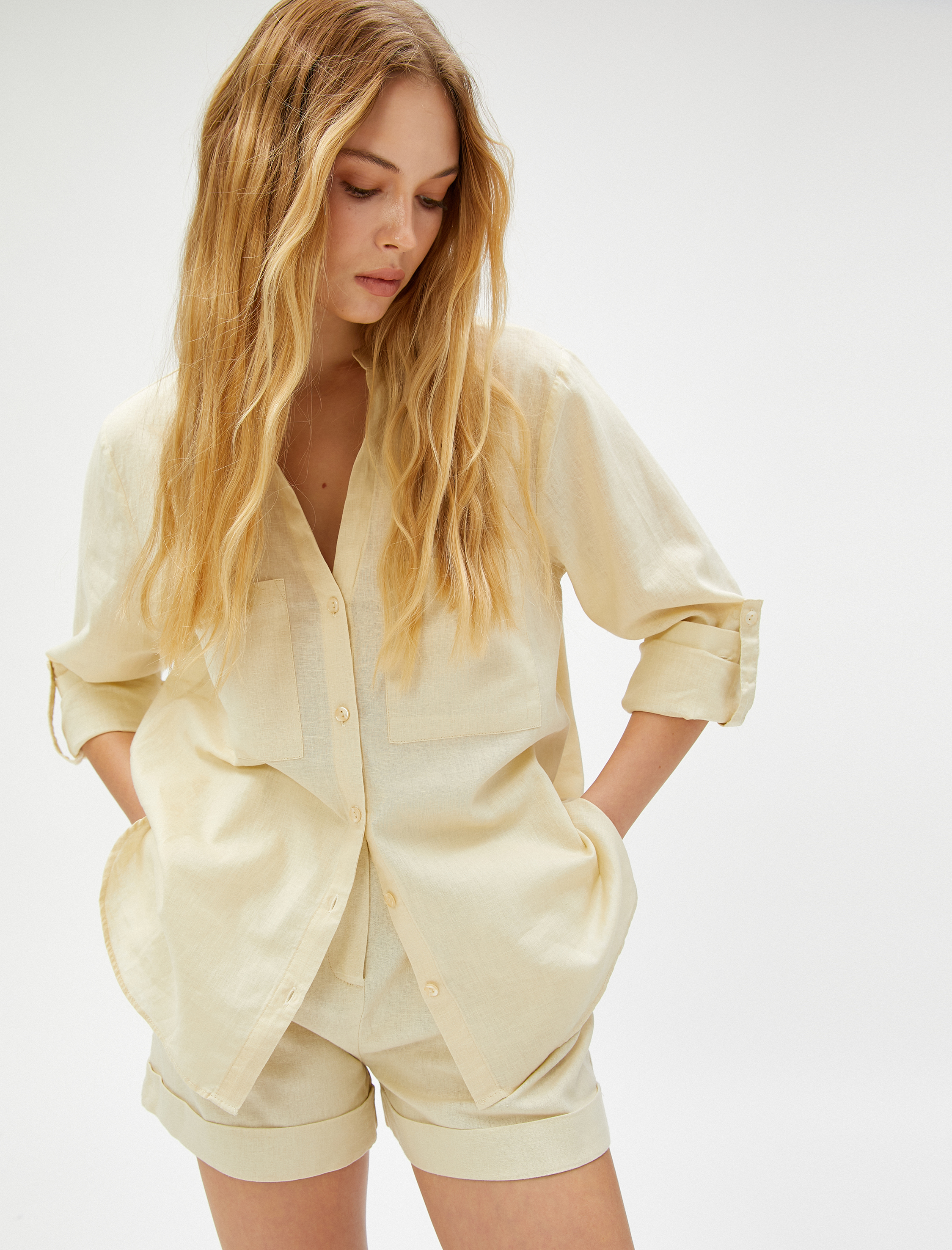   Hakim Yaka Gömlek Keten Karışımlı