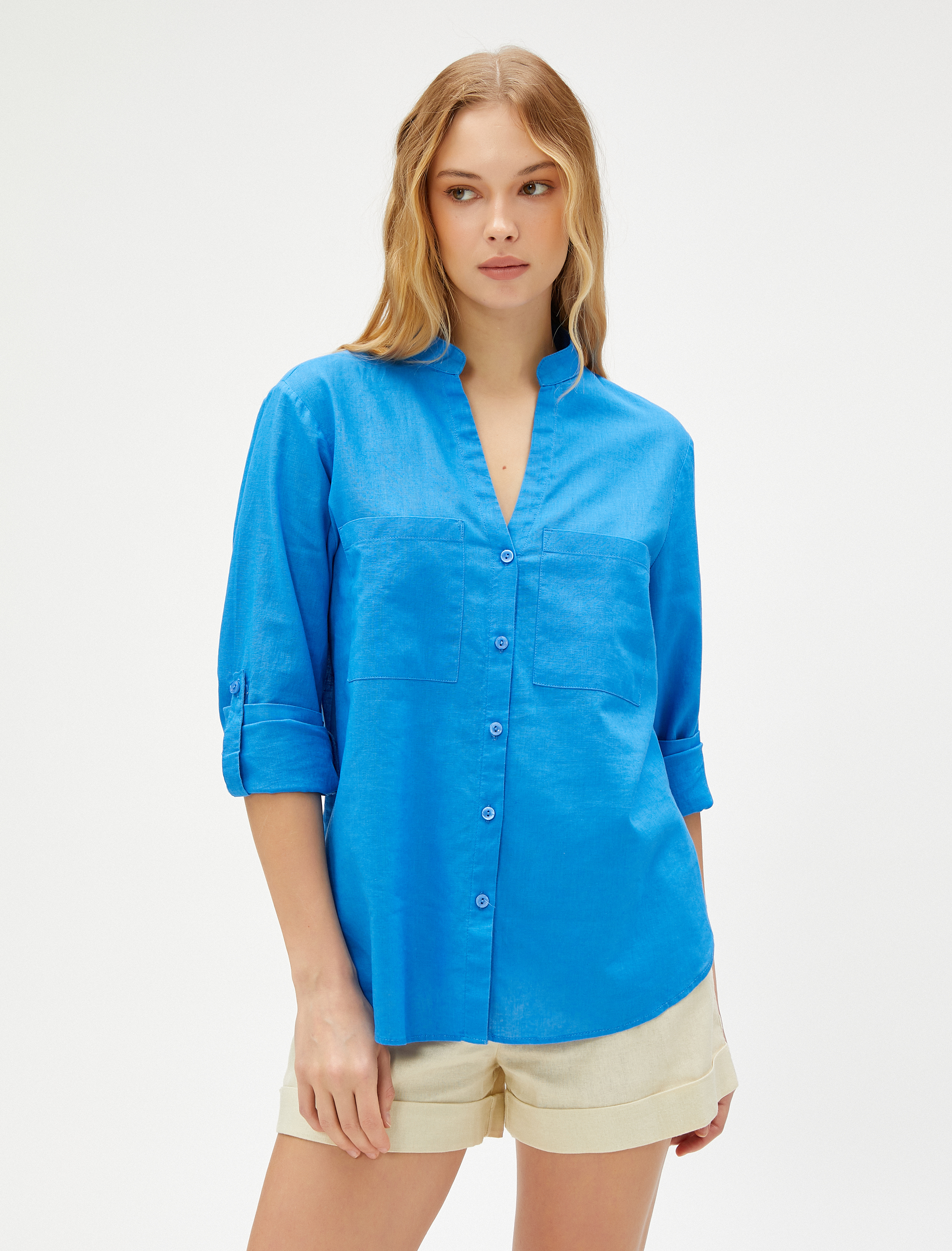   Hakim Yaka Gömlek Keten Karışımlı