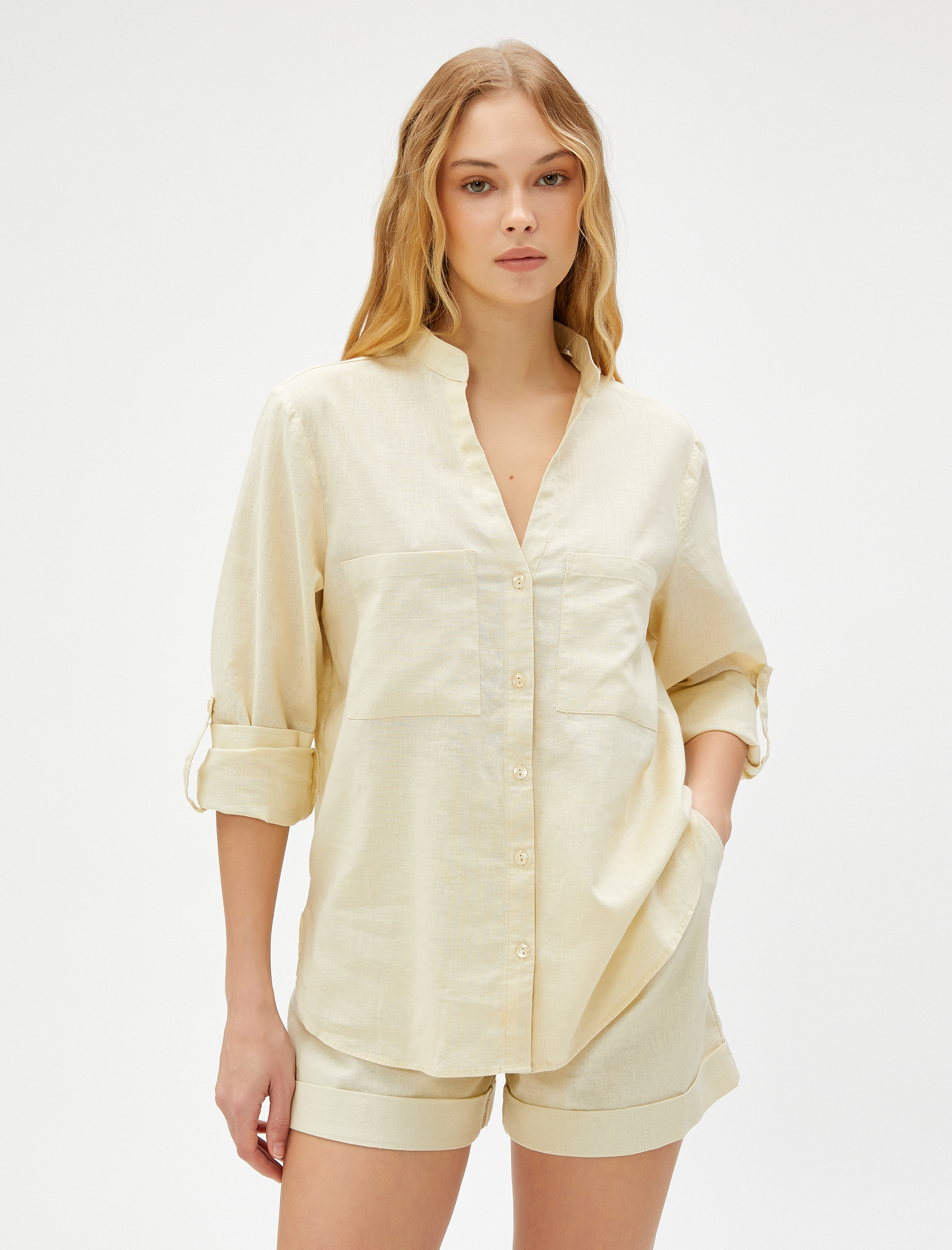   Hakim Yaka Gömlek Keten Karışımlı