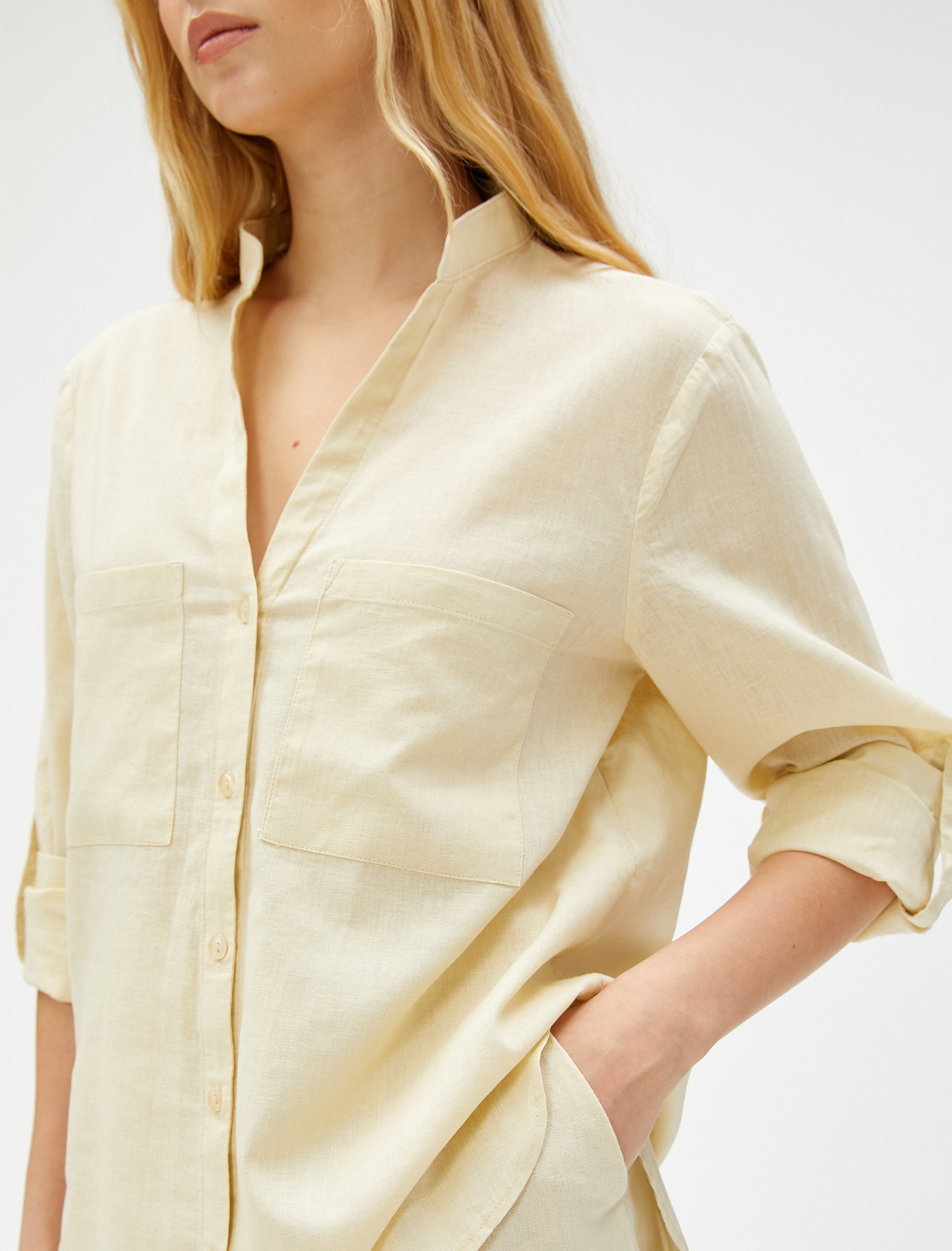   Hakim Yaka Gömlek Keten Karışımlı