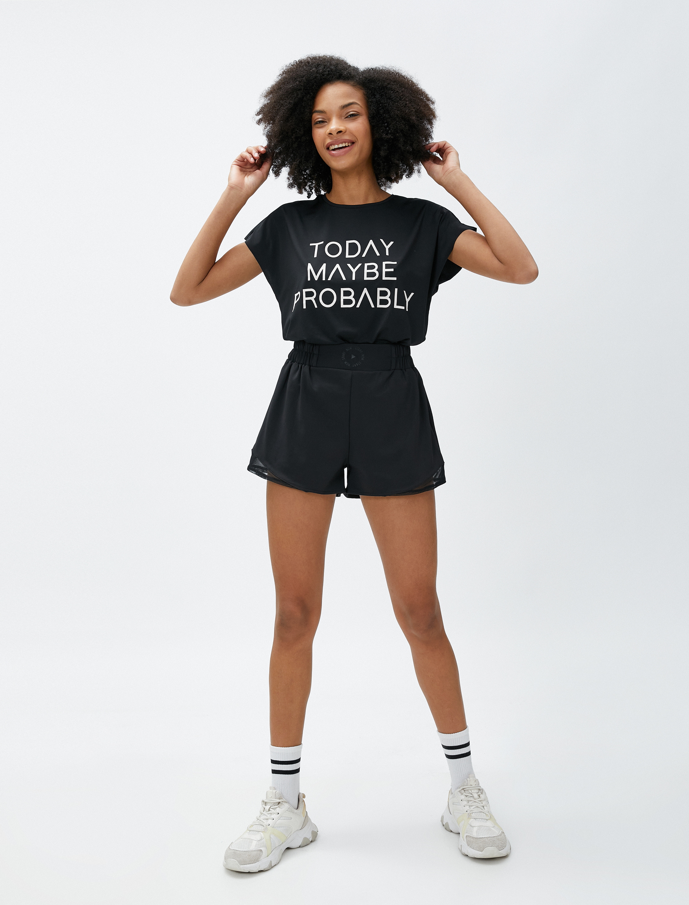   Oversize Spor Tişört Slogan Baskılı