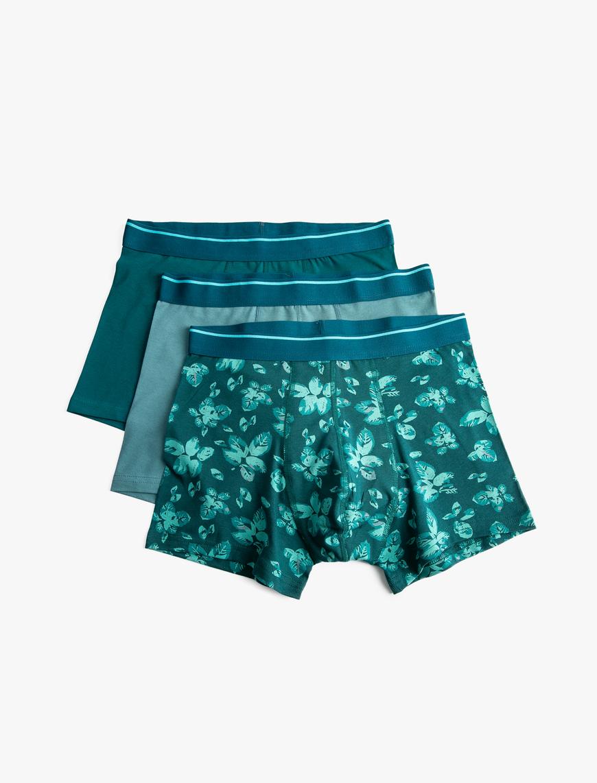   3'lü Boxer Seti Yaprak Baskılı Beli Lastikli Pamuklu