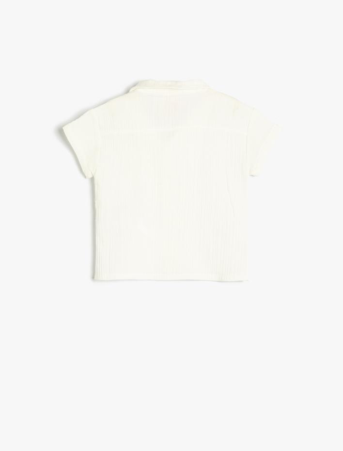 Erkek Bebek Gömlek Müslin Kumaş Pamuklu Kısa Kollu Cep Detaylı