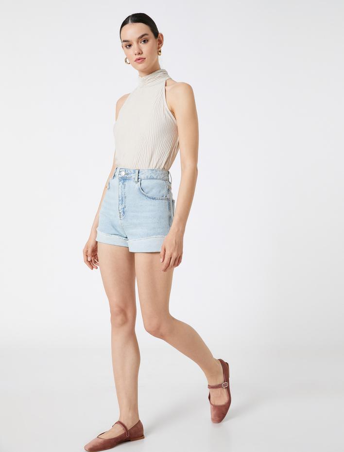  Halter Yaka Dokulu Bluz