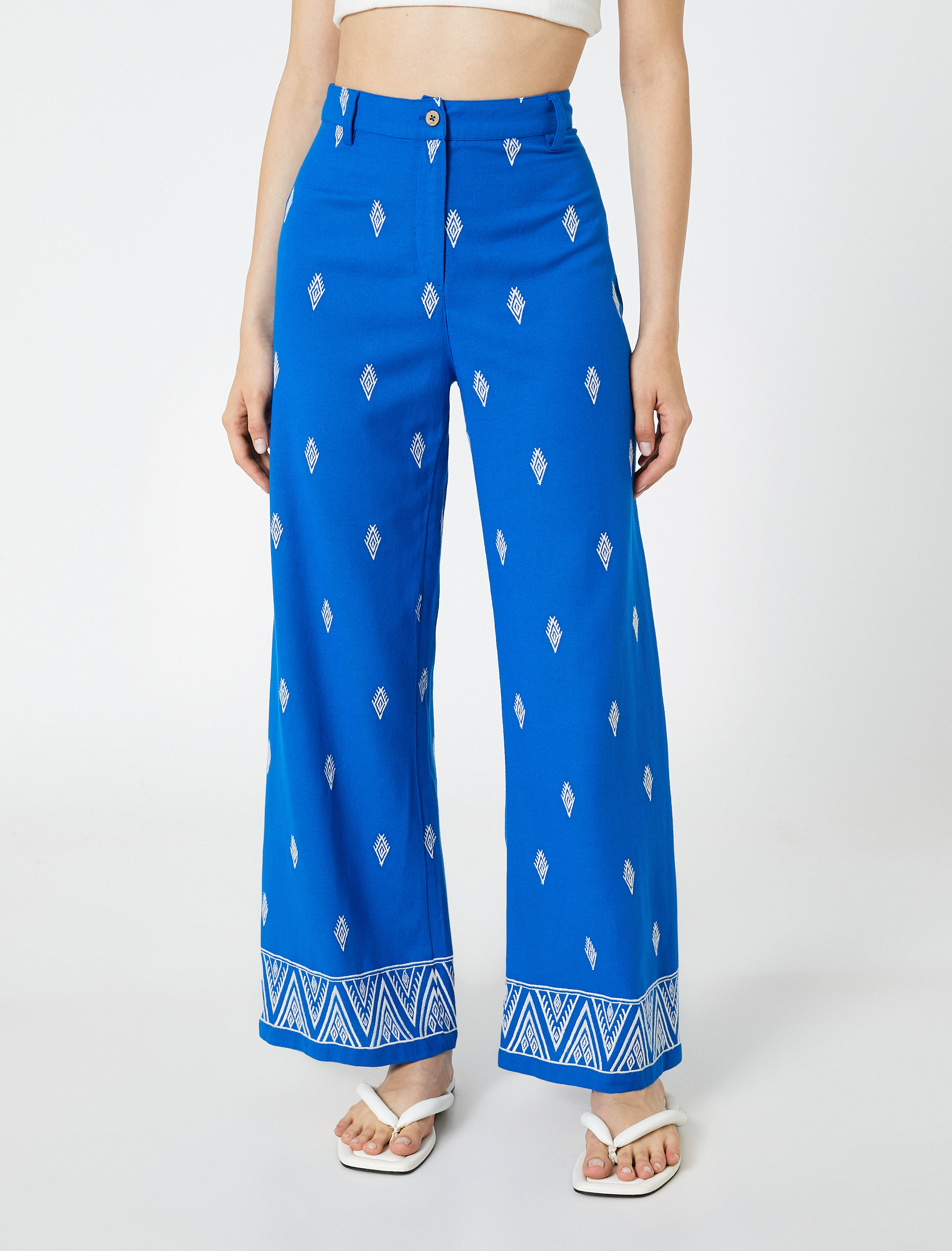   Etnik İşlemeli Pantolon Bol Paça