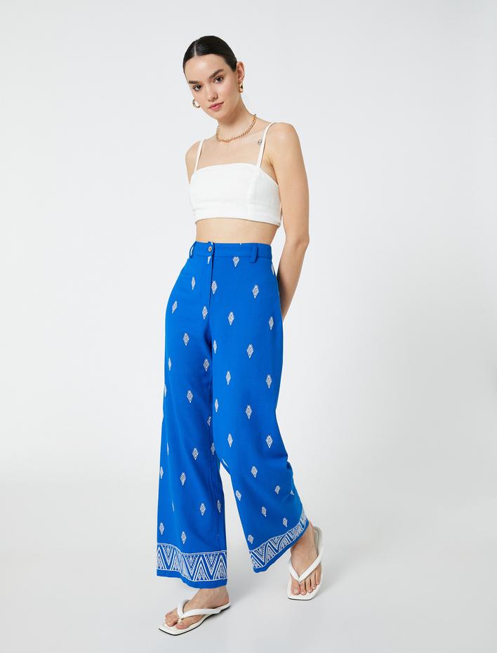  Etnik İşlemeli Pantolon Bol Paça