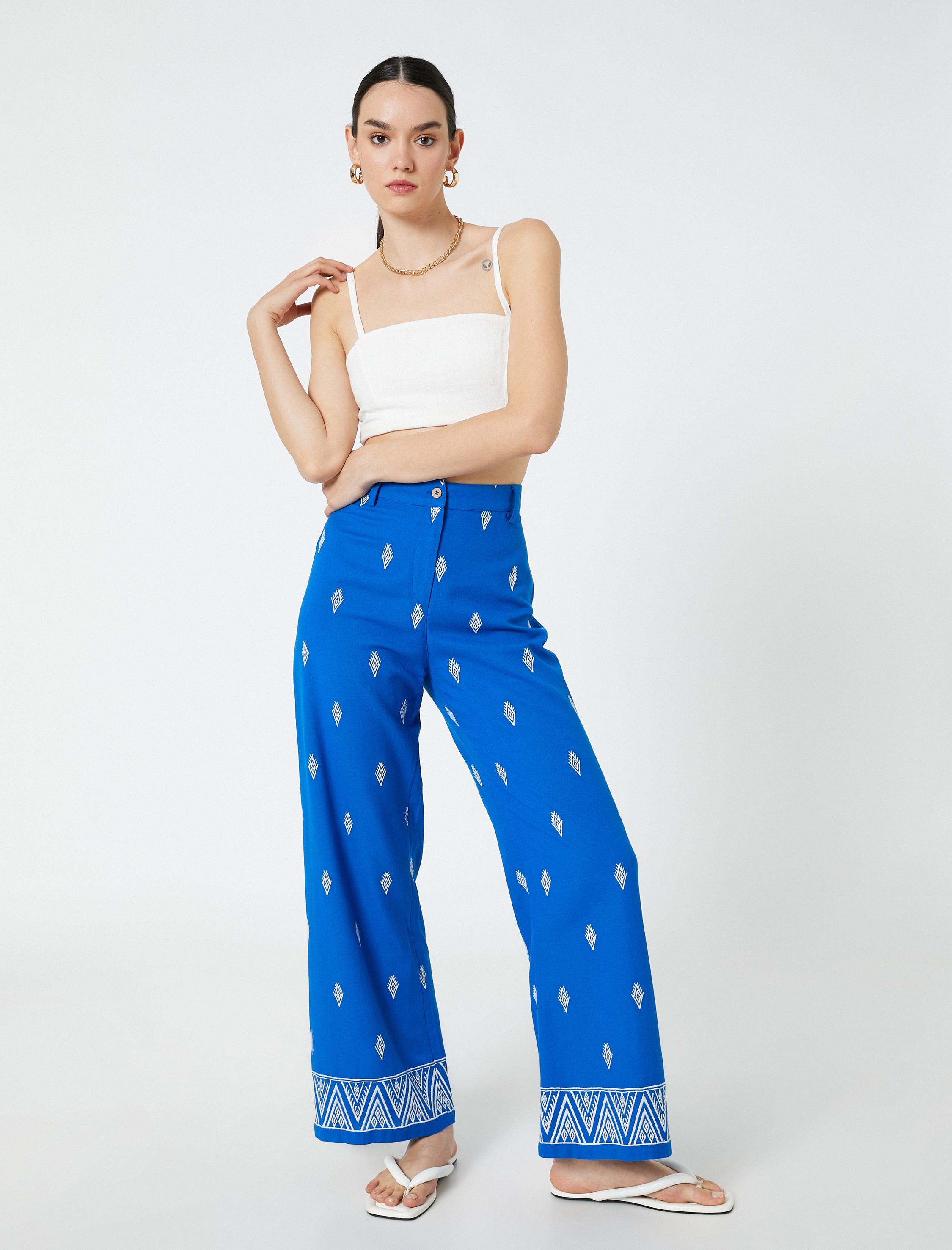   Etnik İşlemeli Pantolon Bol Paça