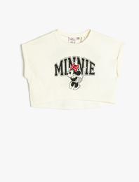 Minnie Mouse Crop Tişört Lisanslı Kısa Kollu Bisiklet Yaka Pamuklu