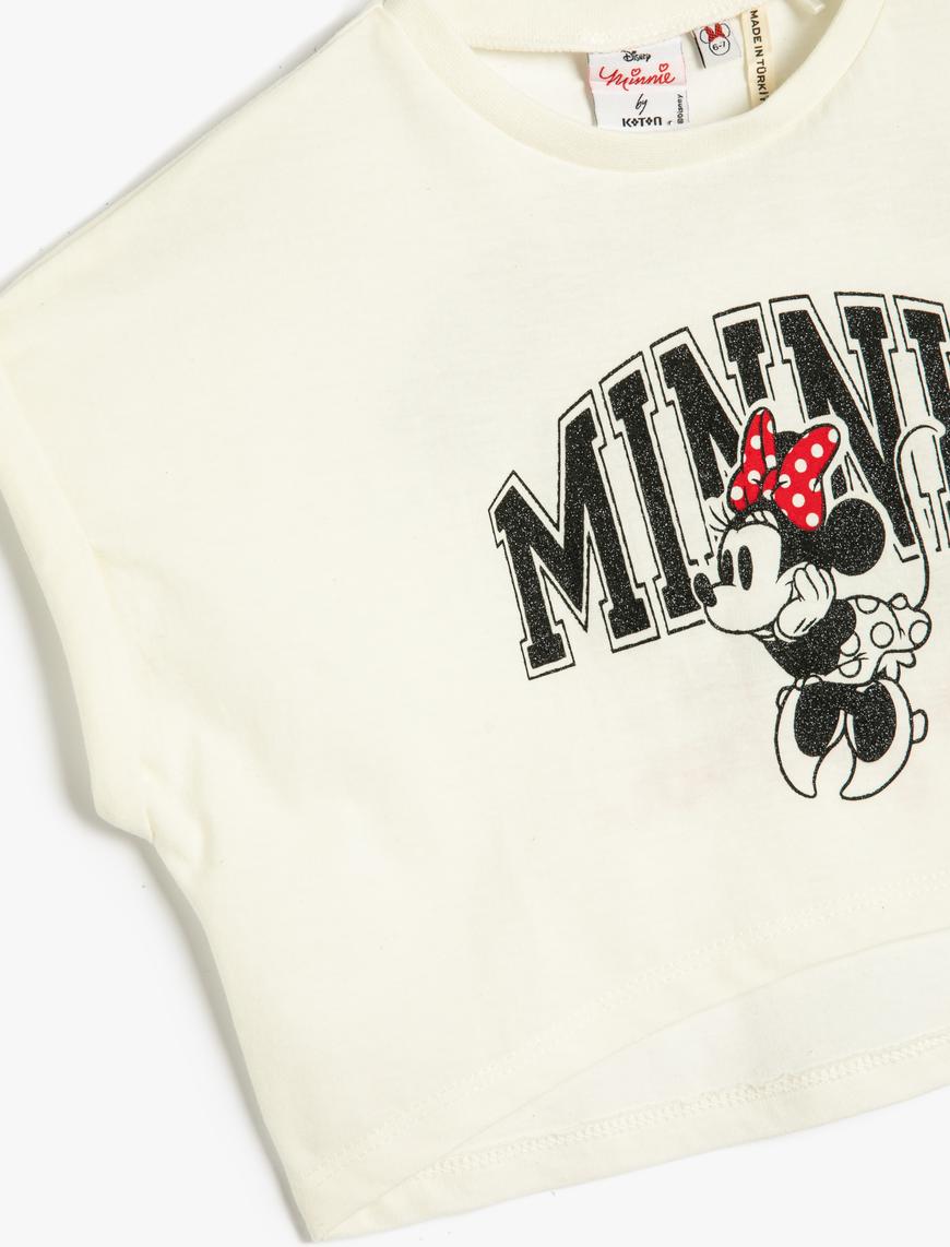 Kız Çocuk Minnie Mouse Crop Tişört Lisanslı Kısa Kollu Bisiklet Yaka Pamuklu