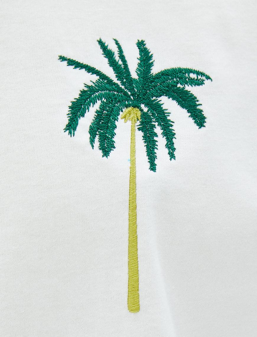   Palmiye İşlemeli Crop Tişört