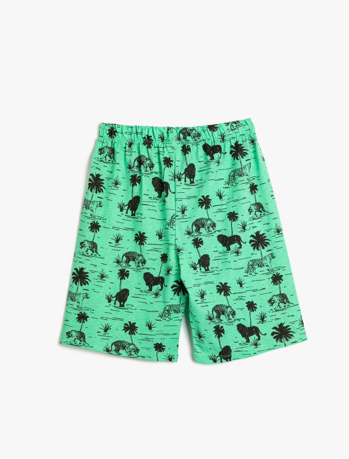 Erkek Çocuk Şort Beli Bağlamalı Kaplan Baskılı Pamuklu