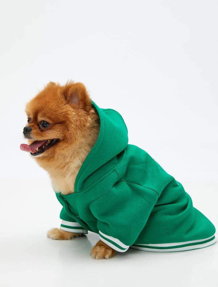  Kapüşonlu Köpek Sweatshirt İşlemeli İçi Polarlı