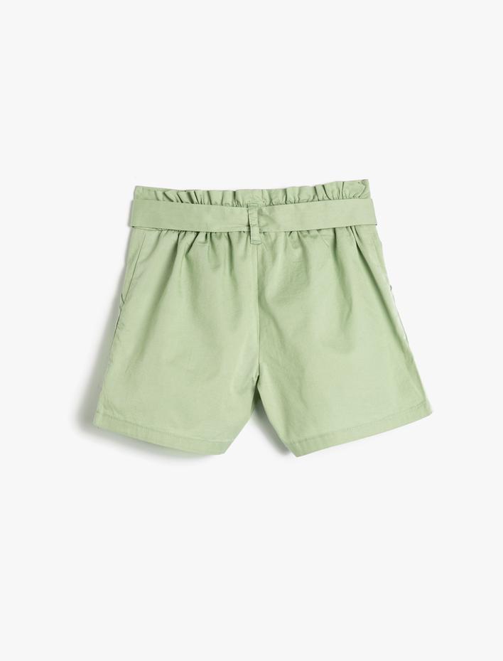 Kız Çocuk Şort Paperbag Kemer Detaylı Cepli Pamuklu