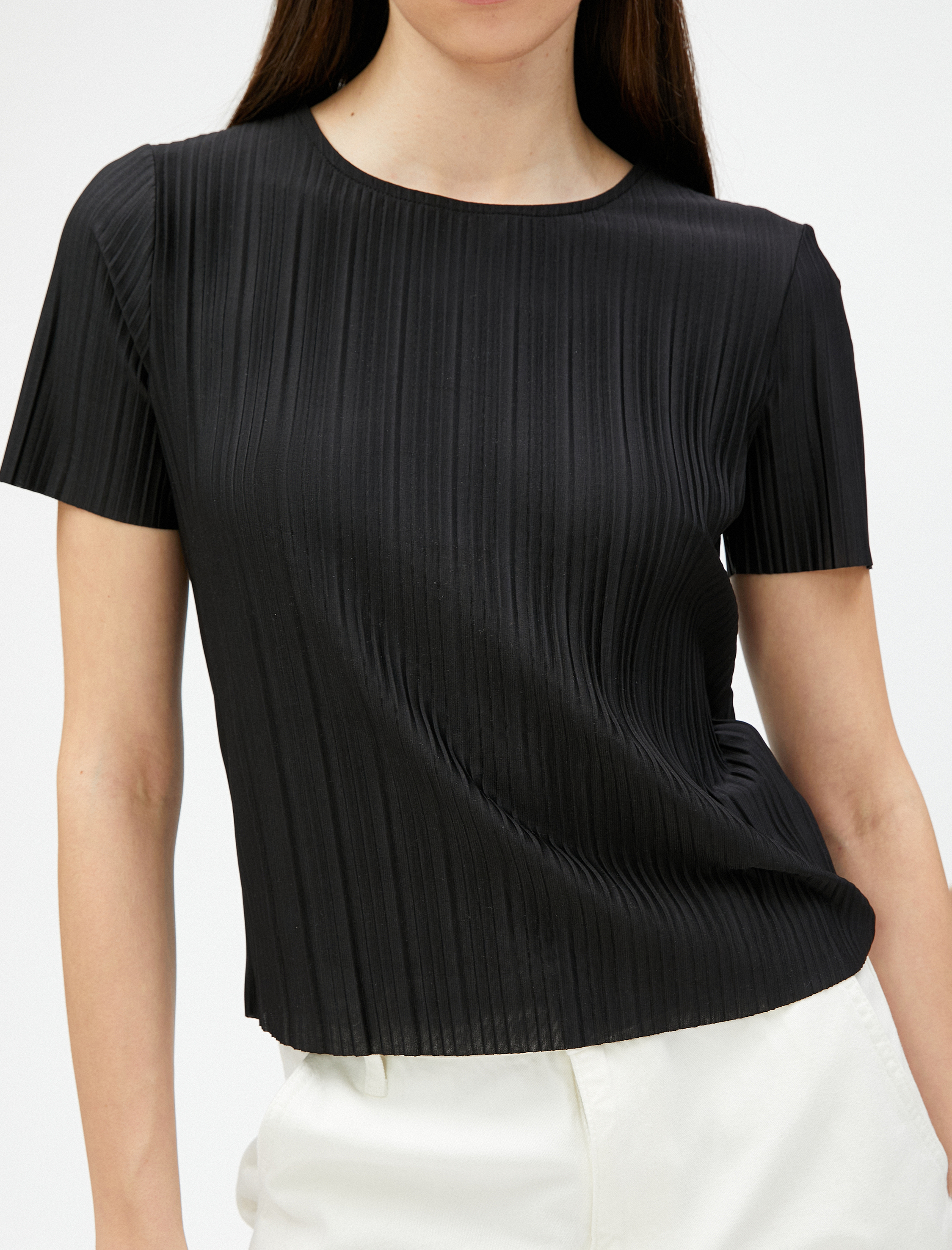   Piliseli Tişört Kısa Kollu Bisiklet Yaka