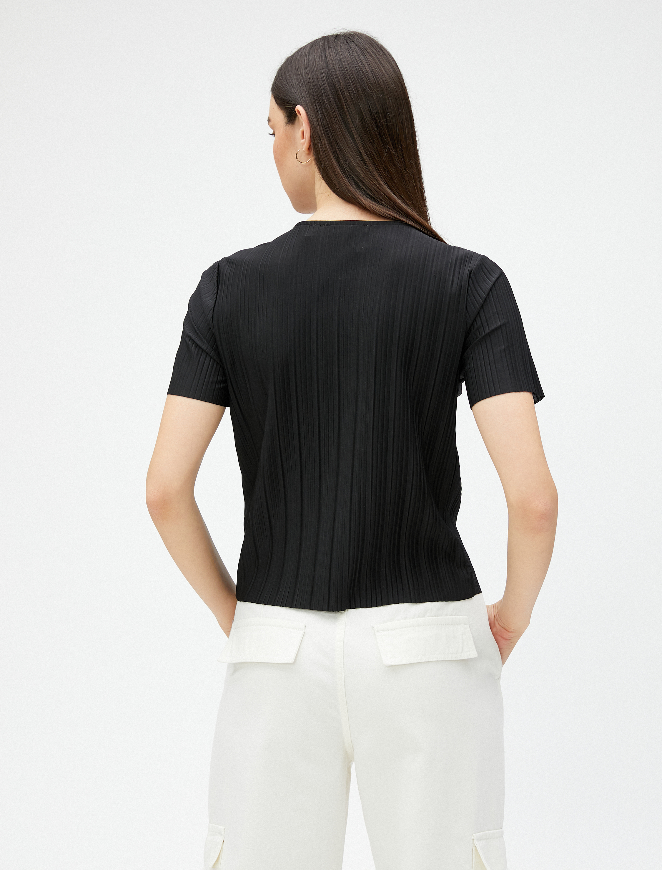   Piliseli Tişört Kısa Kollu Bisiklet Yaka