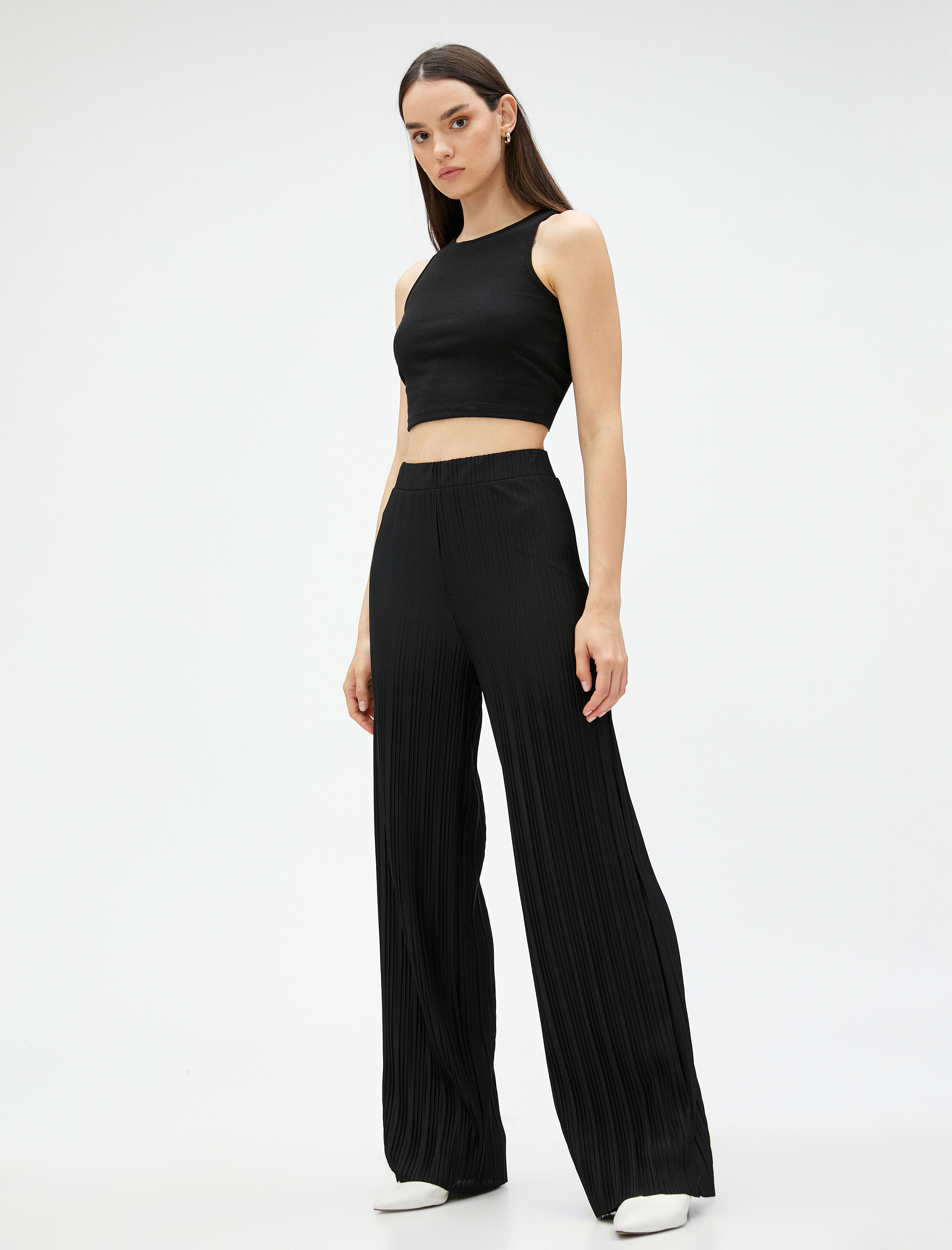 Piliseli Pantolon Yüksek Bel Beli Lastikli