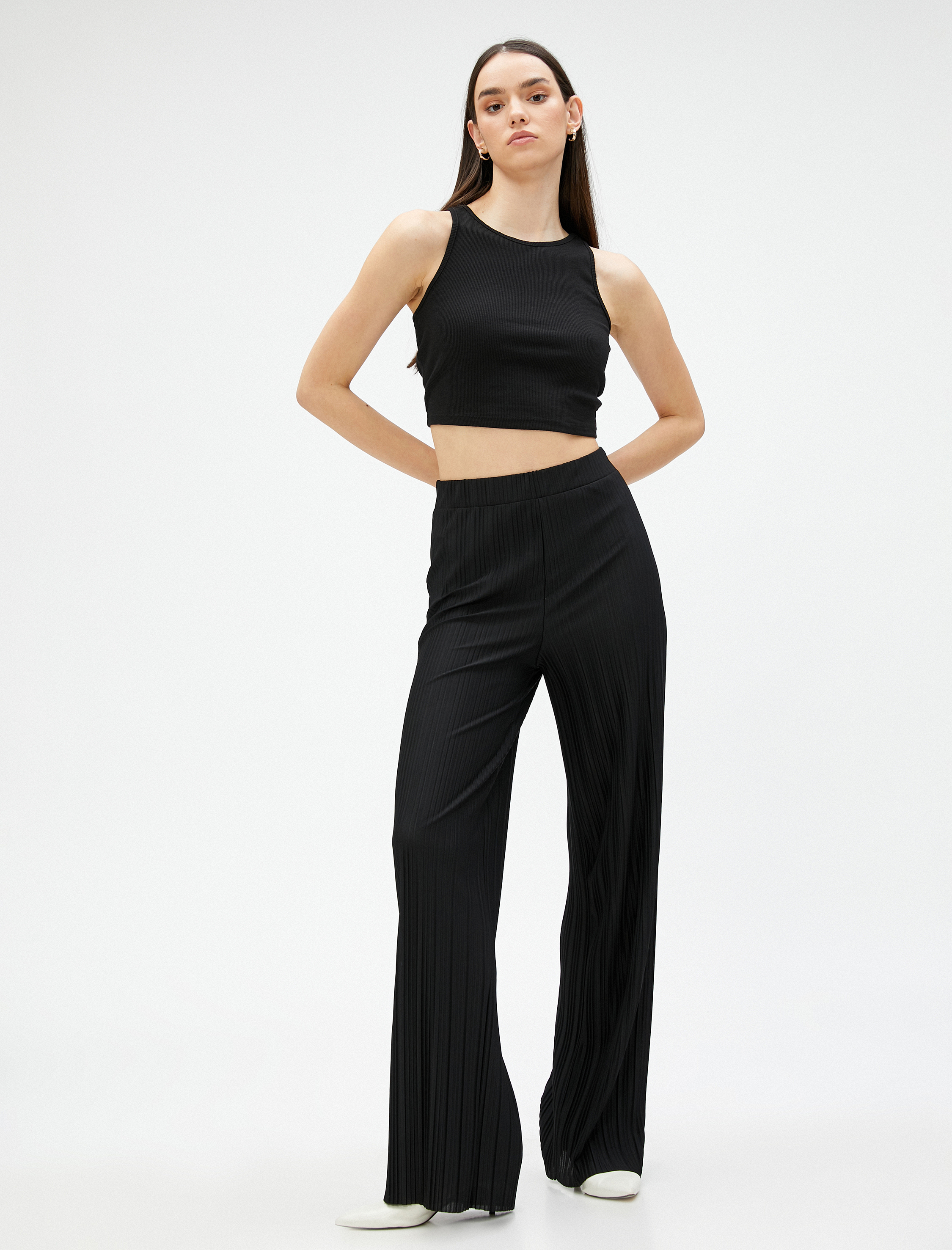 Piliseli Pantolon Yüksek Bel Beli Lastikli