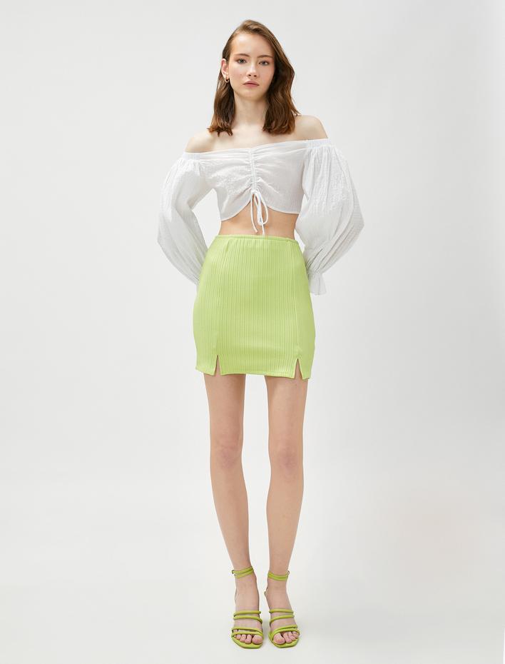  Mini Etek Yırtmaç Detaylı Beli Lastikli