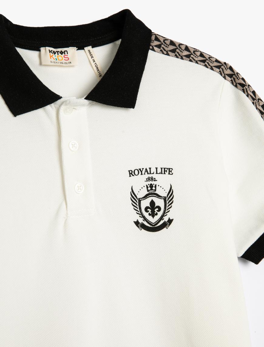  Erkek Çocuk Polo Tişört Kısa Kollu Düğmeli Şerit Detaylı