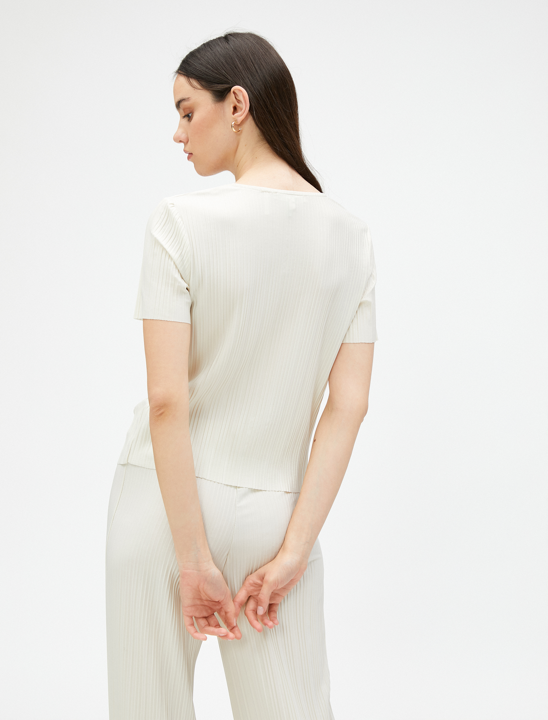   Piliseli Tişört Kısa Kollu Bisiklet Yaka