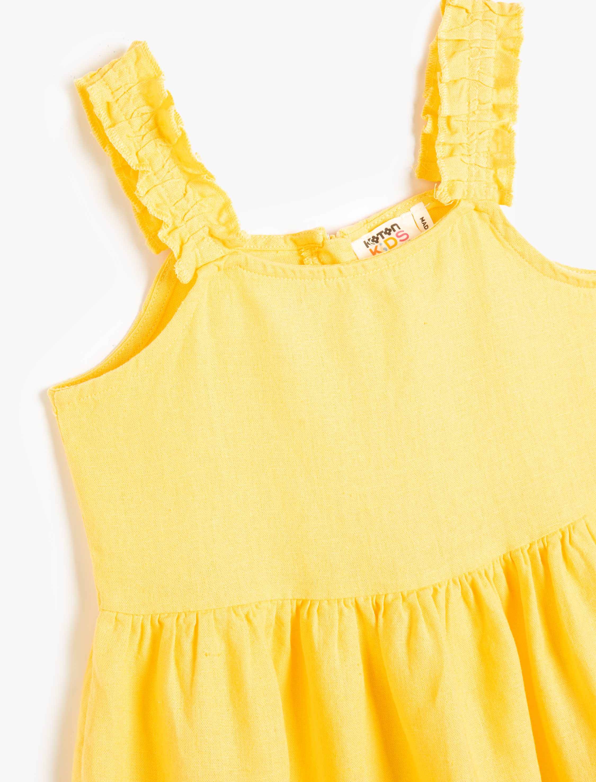  Kız Çocuk Keten Elbise Fırfırlı Midi Boy Askılı