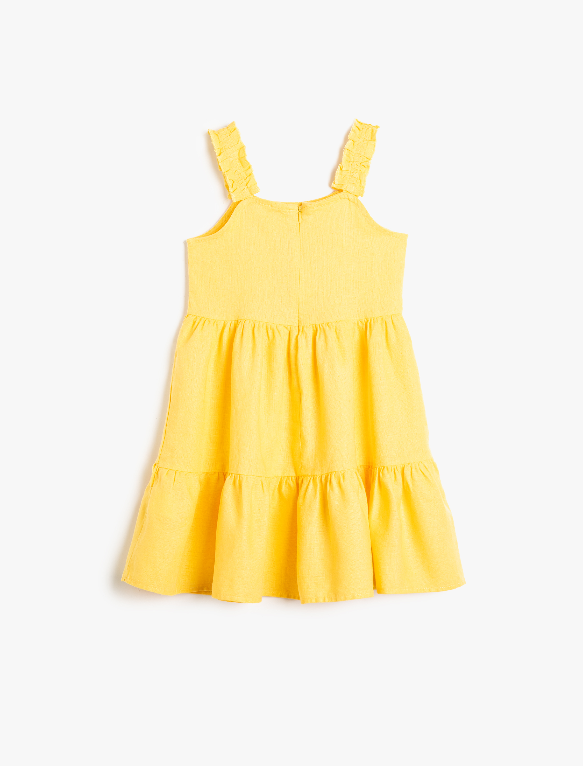  Kız Çocuk Keten Elbise Fırfırlı Midi Boy Askılı