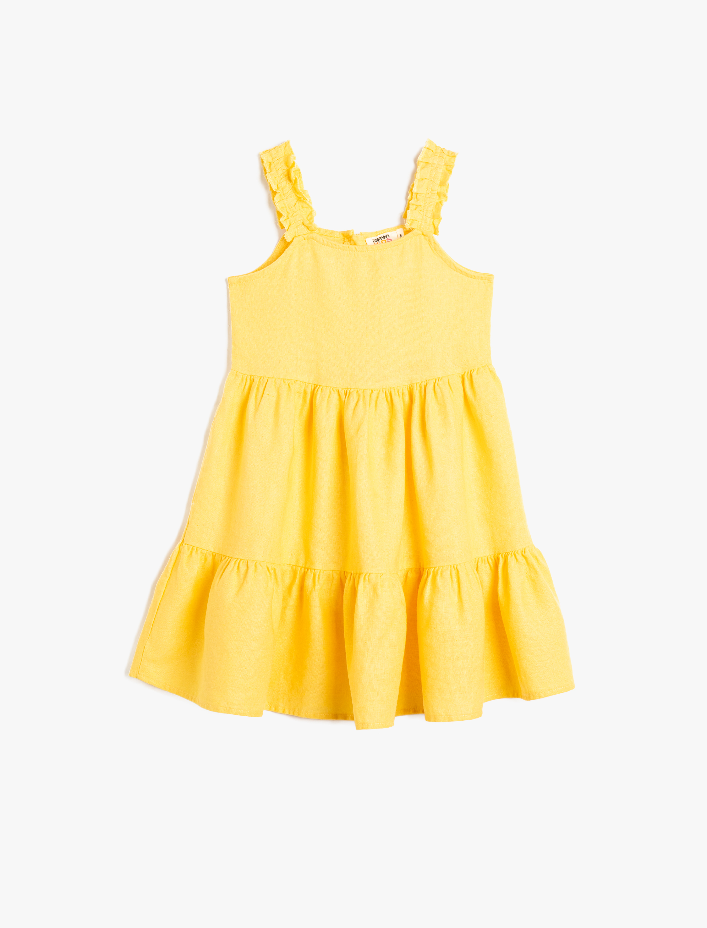  Kız Çocuk Keten Elbise Fırfırlı Midi Boy Askılı