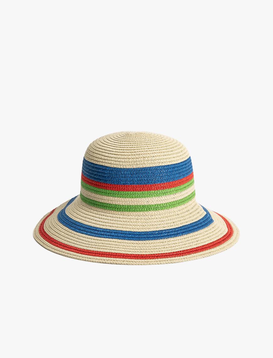  Kadın Bucket Hasır Şapka Dokulu Çok Renkli