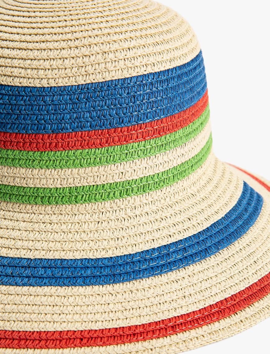  Kadın Bucket Hasır Şapka Dokulu Çok Renkli
